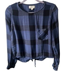 Cloth & Stone Checkered Flannel Lace Up Back Top Sz Med